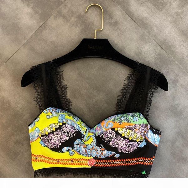 

deat 2020 spring summer yellow lace print floral strapless tank elastic shorts two piece set women outfits mf424 v200325, White