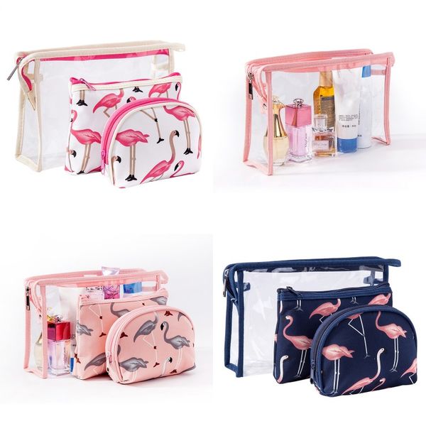 

flamingo printing cosmetics bags waterproof transparent storage bag pvc wash package 3pcs a set 2020 11 5mq uu
