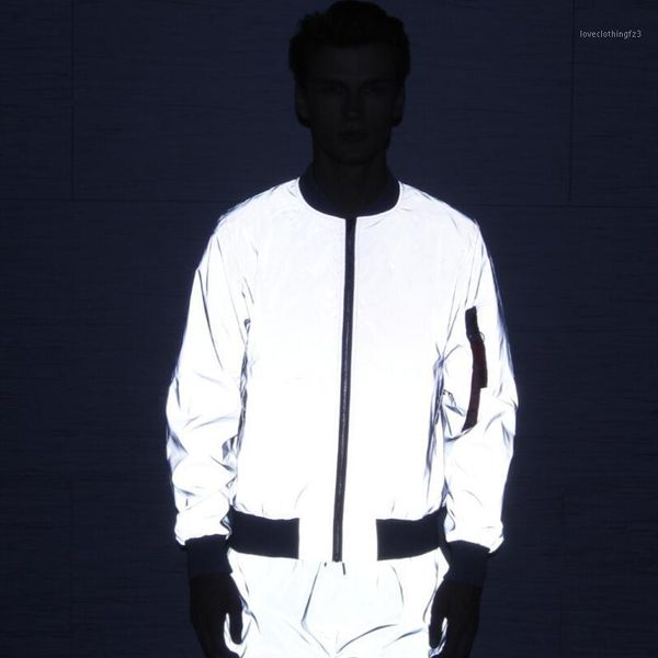 

men's jackets men women reflective bomber jacket glow in the dark outerwear overcoat glowing zip up zipper windbreaker1, Black;brown