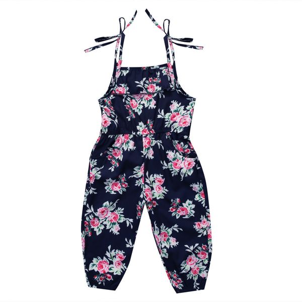

2-7y toddler kid girls jumpsuits summer baby girl floral print overalls jumpsuit bodysuits soft girls sunsuits outfit clothes 201112, Blue
