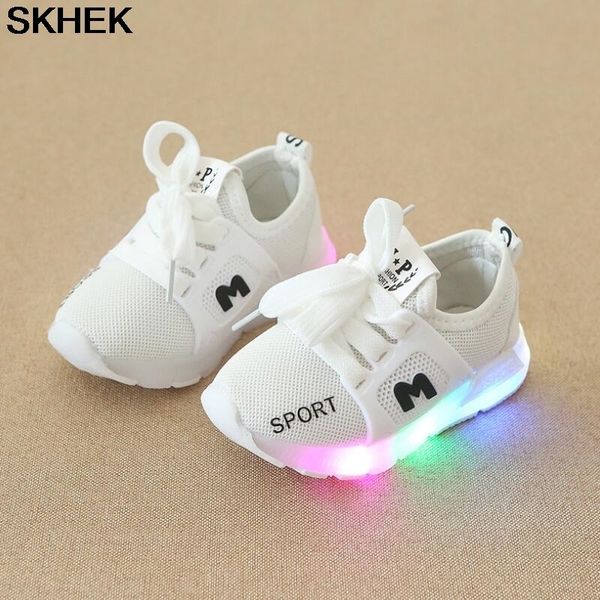 SKHEK İlkbahar ve Sonbahar Çocuk Aydınlık Ayakkabı Erkek Ve Kız Koşu Ayakkabıları Bebek Flaş Tek LED Işıkları Sneakers LJ200907