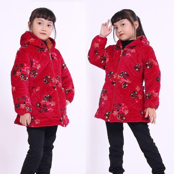

velvet winter girls down jacket smock children long-sleeved padded painting protective clothing baby eating zipper smock, Black