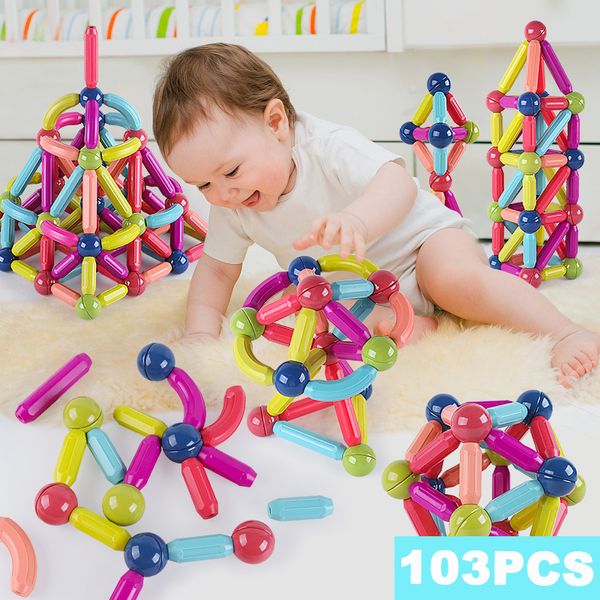 Set di blocchi magnetici fai-da-te per bambini che imparano in anticipo la costruzione di giocattoli con bastoncini magnetici gioco di assemblaggio di palline per bambini