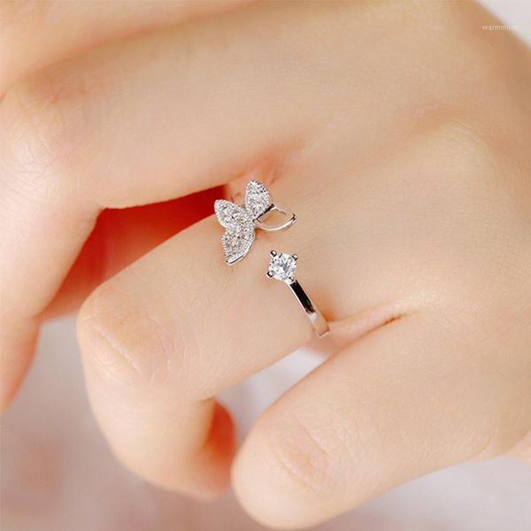 

butterfly 925 sterling silver rings for women elegant ladies korean style finger ring fashion female wedding jewelry gift1, Golden;silver
