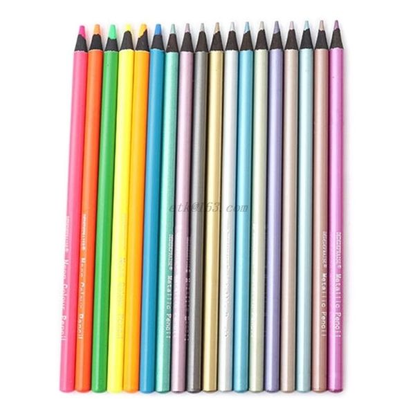 12pcs Metálicos Não-tóxico Lápis de cor + 6 lápis de cor fluorescente para desenho esboço Y200709