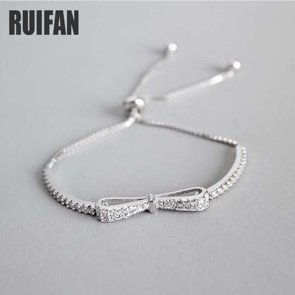 

ruifan fashion box chain bowknot 925 sterling silver bracelet female cubic zirconia womens bracelets wedding jewelry ybr057 cx200612, Golden;silver