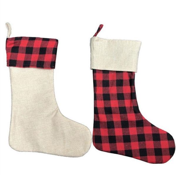 

2020 2021 christmas stocking grid plaid xmas stocking pendent candy gifts bag purse patchwork long socks christmas ornament favor e110603