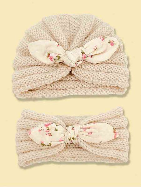 

baby bow decor hat & headband she, Yellow