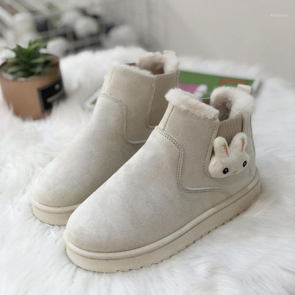 

flat heel round toe boots women new 2021 female shoes australia plush low ladies snow ankle fur fabric lace-up basic1, Black