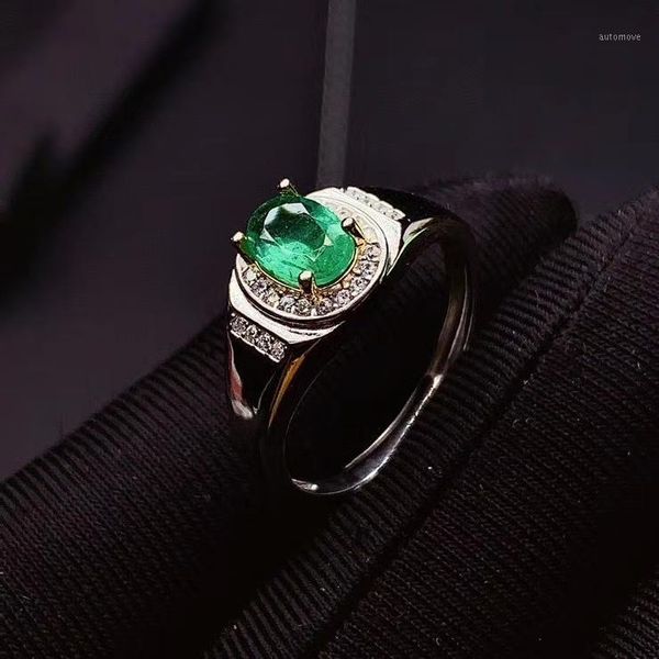 

new 925 silver men ring emerald ring natural real emerald birthday gift good color grandeur in design pure feel engagement1, Golden;silver