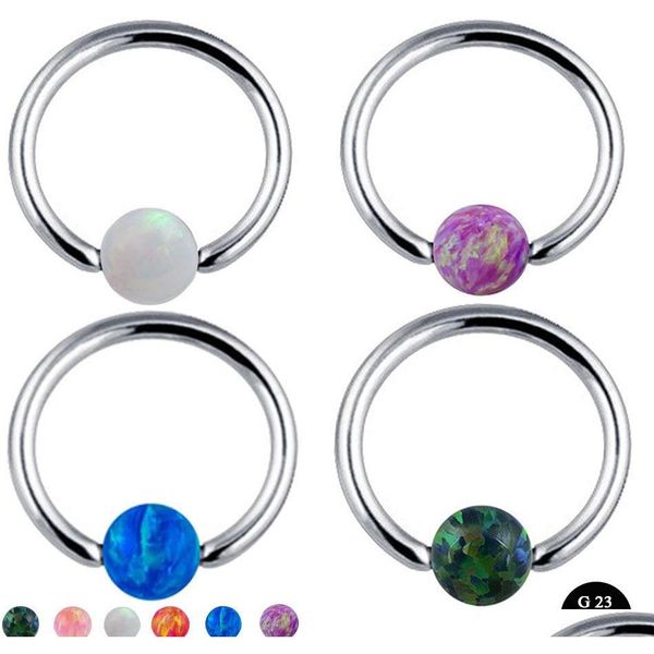 

1pc g23 titanium septum piercing nose ring opal ball closure nipple lip tragus eyebrow earring nose sqcdxr beauty888, Black