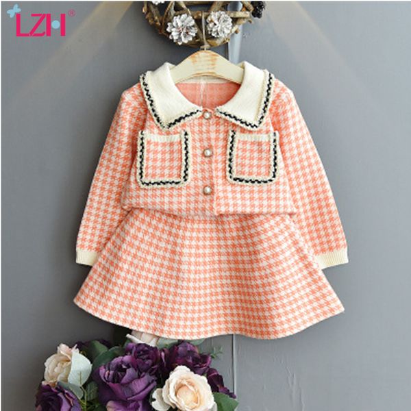 

children clothing 2020 autumn winter girls clothes sets plaid knitting sweater+skirt suit fashion kids clothes 2 3 4 5 6 years y1107, White