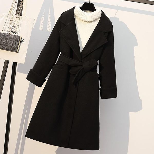 

woolen coat plus size women's autumn and winter cashmere coat 2021 new style small woolen mid-length, Black