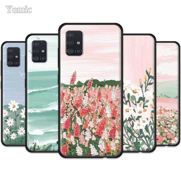 

for samsung galaxy a51 a50 a71 a70 a42 a10 a20e a30 a40 a31 a21s a41 a01 soft case retro oil painting spring flowers black cover