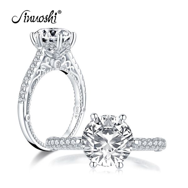 Ainuoshi Moda 925 Prata esterlina 9mm Big Round Round Cut Halo noivado anel de noivado simulado Diamond Wedding 2.65ct jóias de anel de noiva Y200107