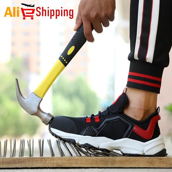 

men work safety shoes steel toe lightweight breathable anti-smashing non-slip casual work sneakers reflective, Black