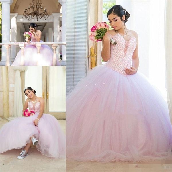 Perline eccellenti Perle Rosa Abiti Quinceanera Adorabili Juniors Sweetheart Ball Gown Abiti da ballo da sera Plus Size V10