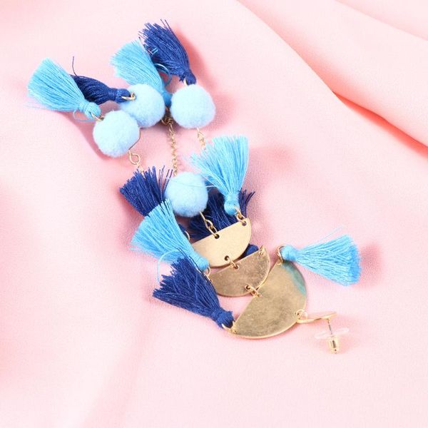 

colorful tassel earrings tassel hair bulb pendant earrings pretty (blue), Silver