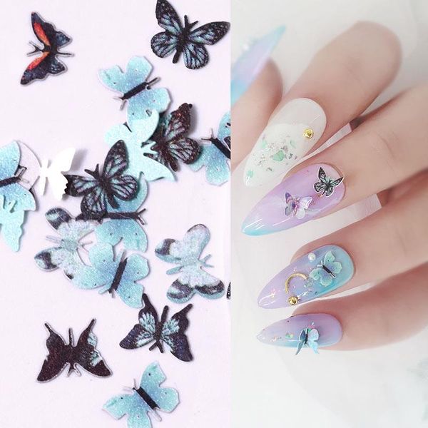 

new 100 pcs butterfly sequins 3d nail art decorations emulational design japanese style manicure design accessories, Silver;gold
