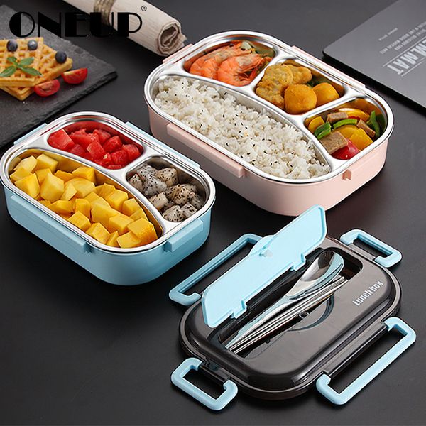 ONEUP Tragbare 304 Edelstahl Lunchbox 2020 Neue Heiße Japanische Stil Fach Bento Box Küche Auslaufsicherer Lebensmittelbehälter Y200429