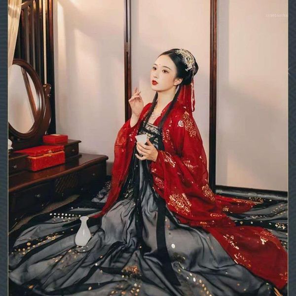

female traditional folk elegant ancient hanfu costume tang dynasty princess national dance clothes tang suit oriental dress1, Black;red
