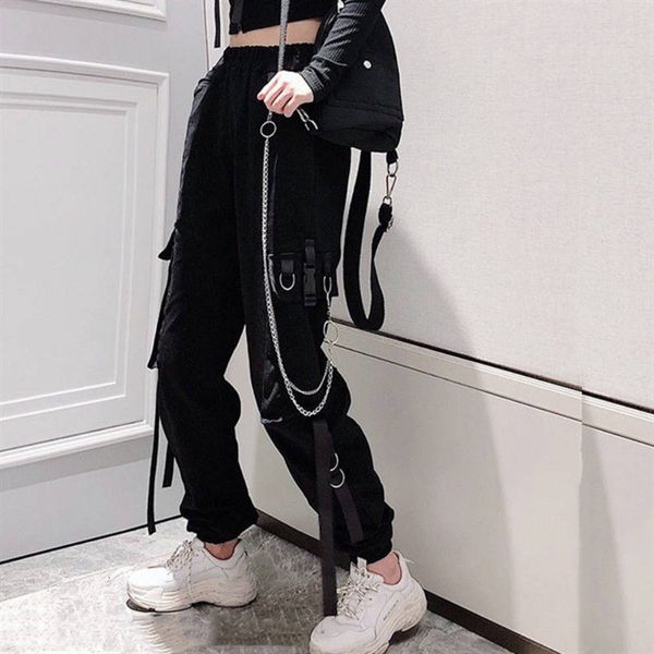 

women elastic waistline loosens streetwear cargo women's fashion ankle-length jogging sports ladies plus szie pants qu92, Black;white