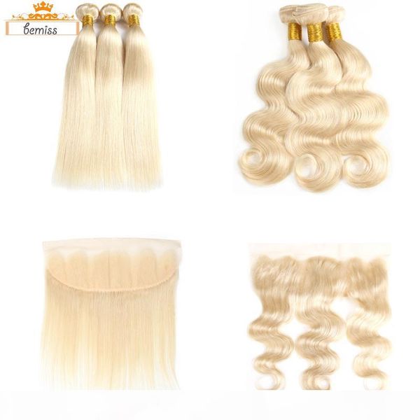 

613 straight body wave human hair weaves unprocessed brazilian human hair 613 blonde 3 bundles with frontal closure dhgate selling item, Black;brown