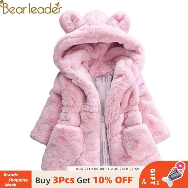 Cappotti per ragazze leader dell'orso 2020 nuovo inverno moda orecchie di coniglio cappotto di pelliccia con cappuccio spessore manica piena cappotti per bambini per 2T-7T LJ200828