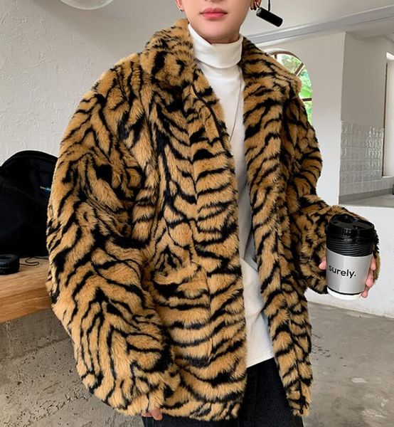 

american retro tooling jacket loose bf wind furry faux fur male tiger leopard print harajuku style korea, Black