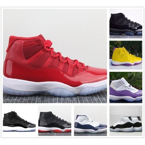 

factory version 11 11s bred space jam concord jumpman boots shoes men cap and gown gym red 72-10 sneakers with box, White;red