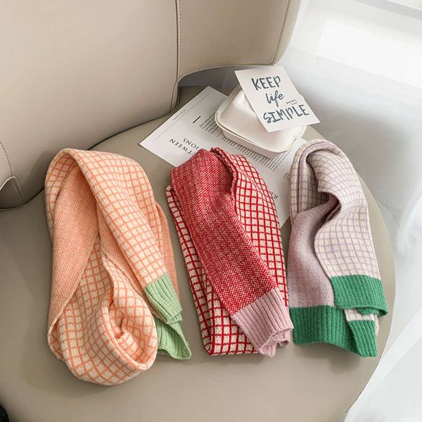 

matching south korea ins check color children's knitting scarf winter baby outdoor warm wool collar tide, Red;brown