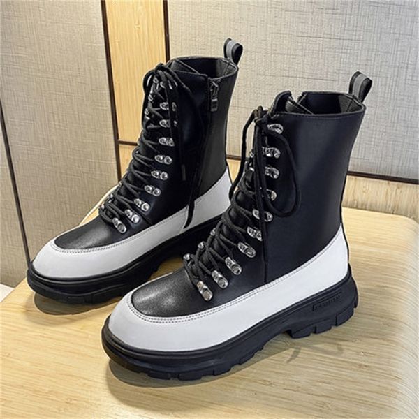 

new women's 2021 black zip woman chunky lacing boot autumn leather boots for ladies shoes nkq1