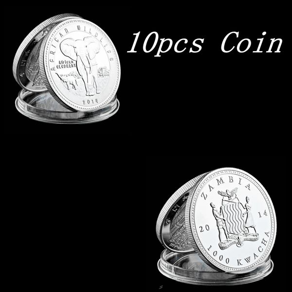 

10pcs african wildlife elephant pattern zambia silver plated commemorative coin for collection