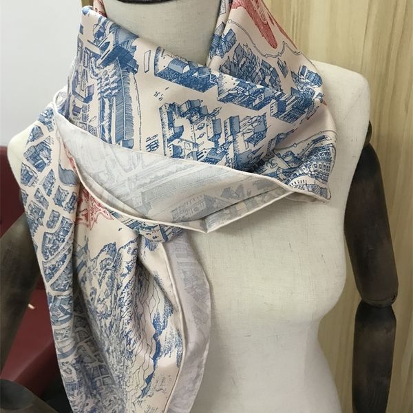 

new arrival fashion elegant brand horse design 100% silk scarf 90*90 cm square shawl twill wrap for women lady girl y201007, Blue;gray