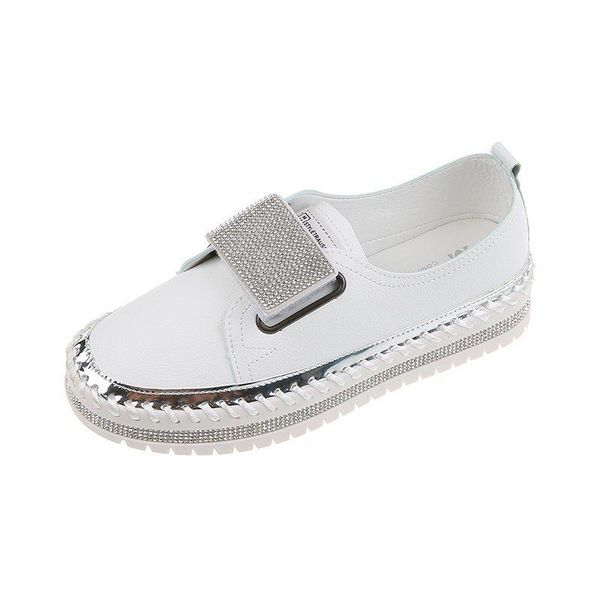 

women crystals rhinestone hook & loop round toe flats shoes women 3cm platform casual sneakers ladies loafers big size 35-43, Black