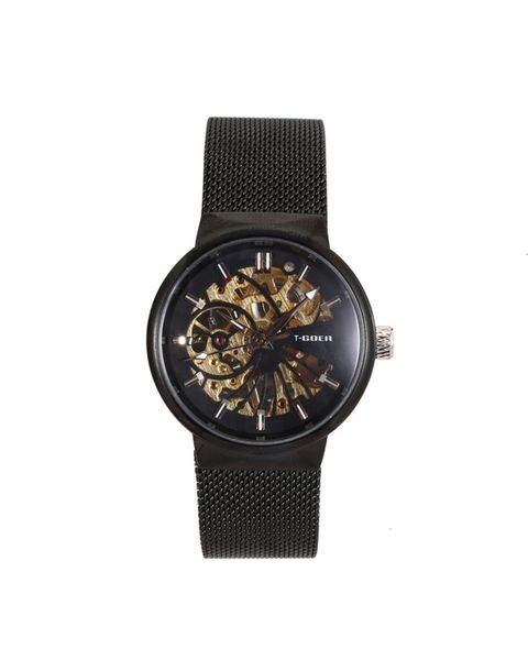 

men's network mesh hollow t-goer bottom mechanical belt watch gs0011s 2021em9t, Slivery;brown