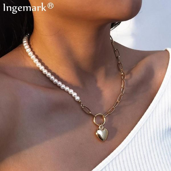 

goth барокко перл подвеска choker ожерелье женщины воротник kpop boho punk lover сердце из бисера длинные цепи ожерелье ювелирные изделия эс, Silver