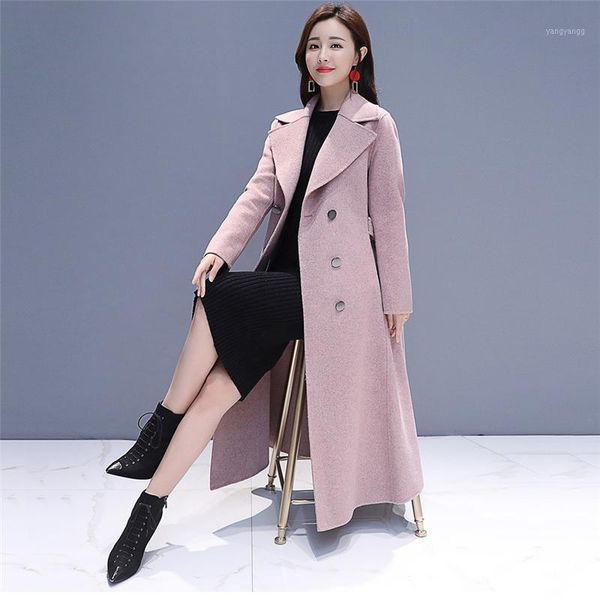 

2019 new winter women woolen coat loose long single-breasted vintage wool blended overcoats femme jacket outerwear1, Black