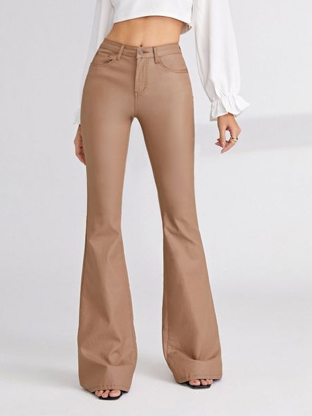 

solid coated flare leg jeans p6jg#, Blue
