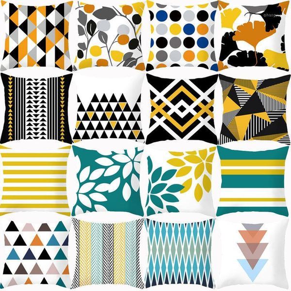 

geometric cushion cover yellow blue decortaive sofa cushions throw pillows covers 45x45 single side printed pillowcases1