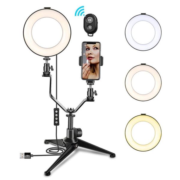 

6 inches dimmable led ring with tripod fill light bracket stand live mobile phone holder