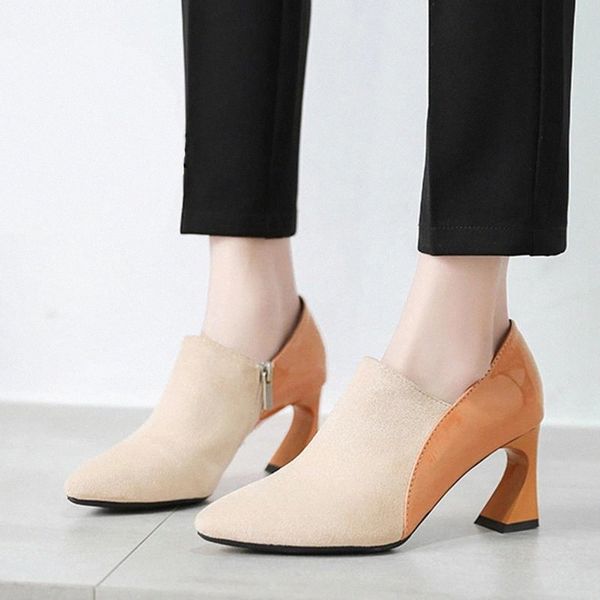 

rimocy 2021 faux suede strange heels shoes for women elegant pointed toe ladies office shoes patchwork pu leather pumps woman #3a75