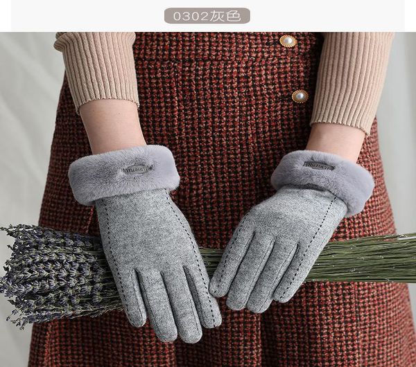 

wool gloves female n0302 winter plus velvet padded korean version of autumn cute warm students touch screen driving ride bbyebm alice_bag, Black