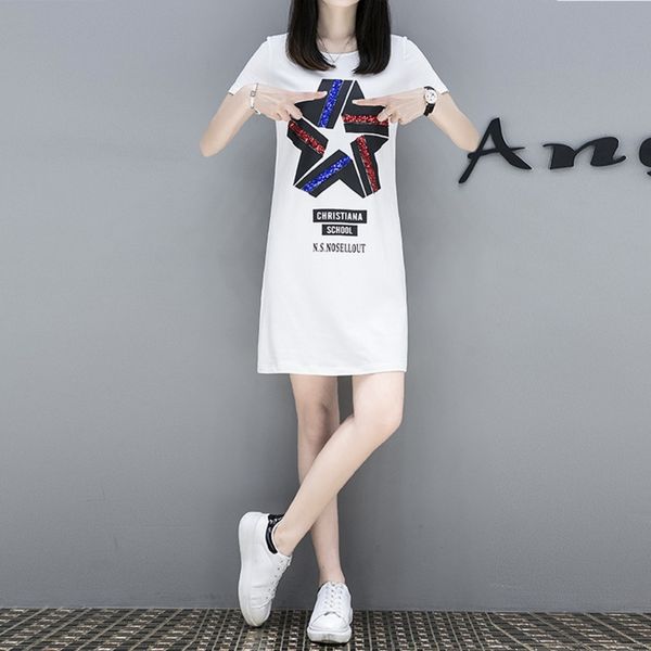 

2020 spring new women's summer korean dress dresst-shirt dress large medium length slim short sleeve t-shirt skirt children qtrod, Black;gray
