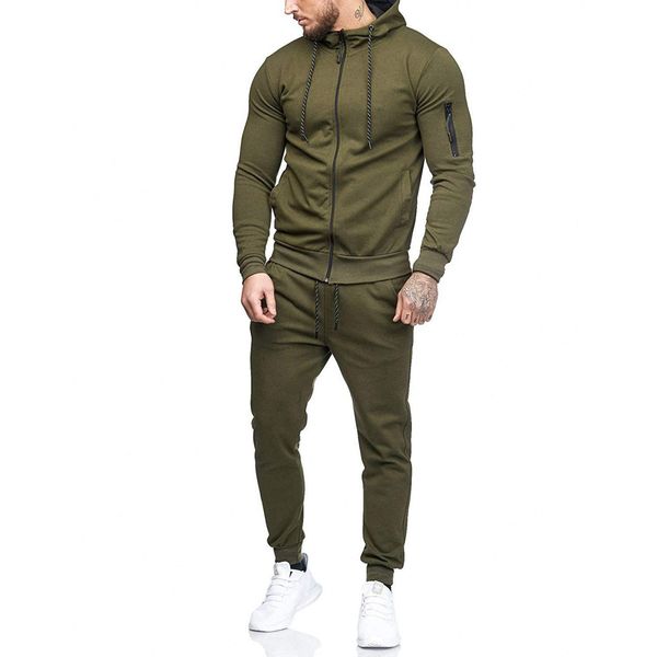 

cross-border muscle fashion wear european and american leisure sportswear autumn new hooded pullover sweater coat mens suit, Black