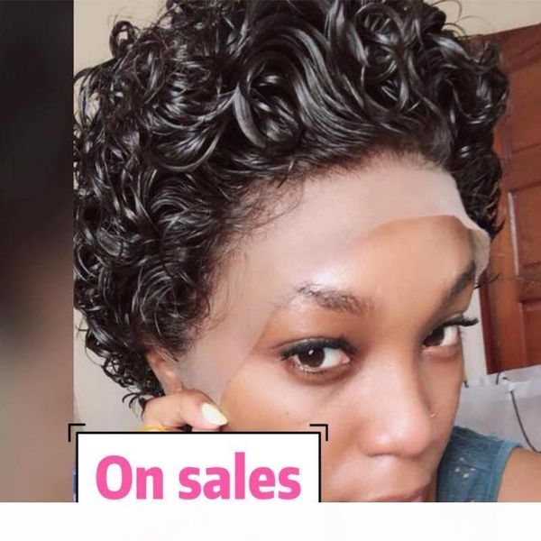 

pixie cut wig human hair short curly pre plucked bleached knots wigs bob wig lace front human hair wigs 13x4 lace frontal, Black;brown