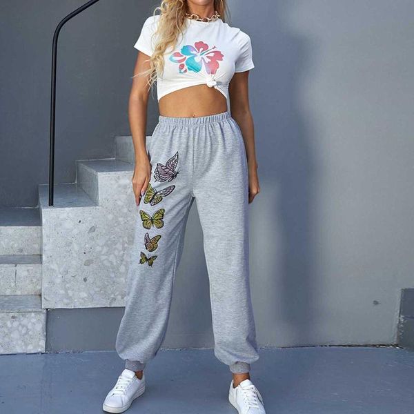 

women yoga pants fashion new butterfly print casual and comfortable trousers high waist loose long trousers sports pants @40, White;red
