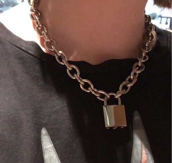 

unisex duty цепочка ожерелье мужчины ручной работы choker t190626 квадратный металл 2019 padlock тяжелый воротник замок панк женщины sqczq h, Silver