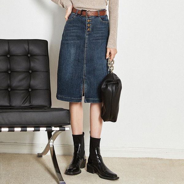 

skirts [rongtai] denim skirt women's long autumn winter short, Black