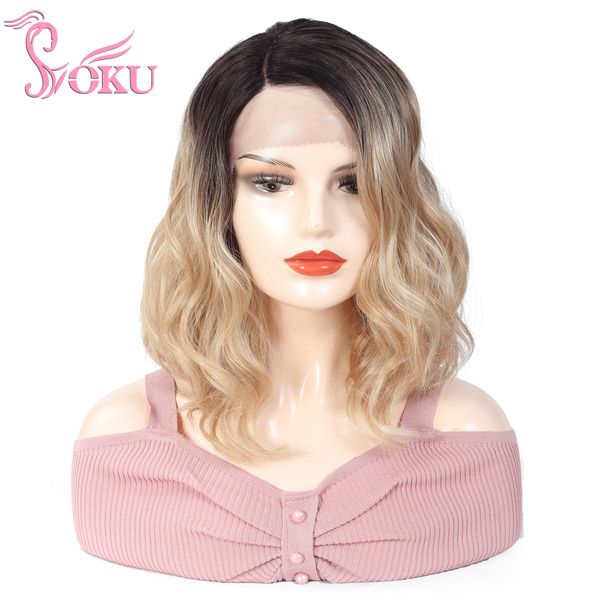 

costume accessories blonde short bob synthetic wigs 11 inches ombre black gold color natural wave hair side l part lace front wigs for, Silver
